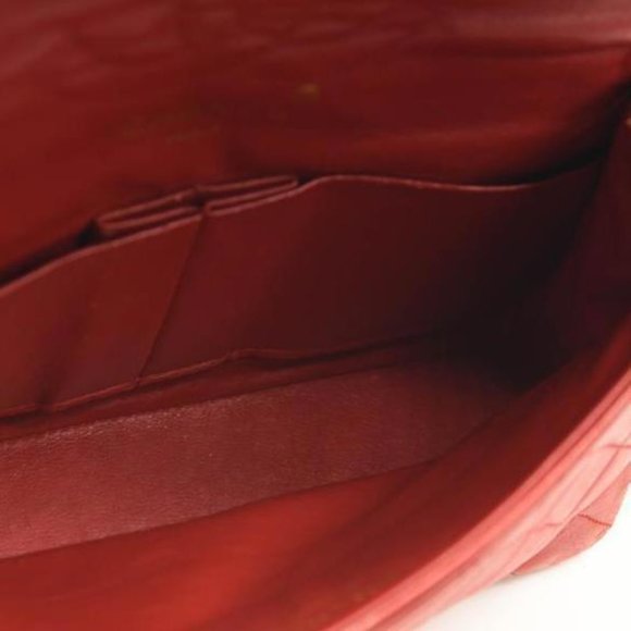 USED CHANEL Lambskin Quilted Small Double Flap Red - Picture 8 of 15